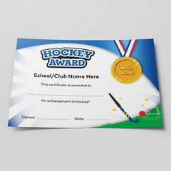 Hockey Award Certificate (Pack of 10) by School Badges UK