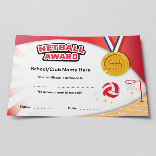 Netball Award Certificate (Pack of 10) by School Badges UK