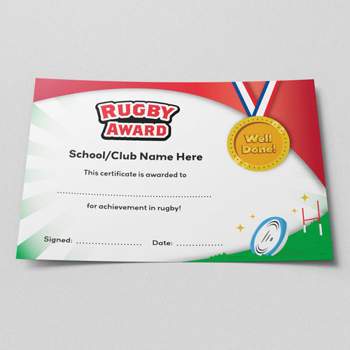 Rugby Award Certificate (Pack of 10) by School Badges UK