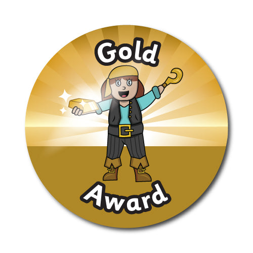 Gold Award Pirate Themed Stickers by School Badges UK