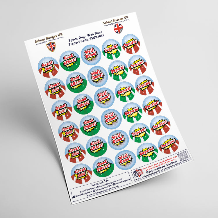 Sports Day Well Done Stickers by School Badges UK