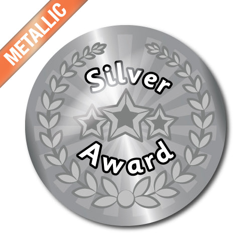 Silver Award Metallic Star Stickers by School Badges UK